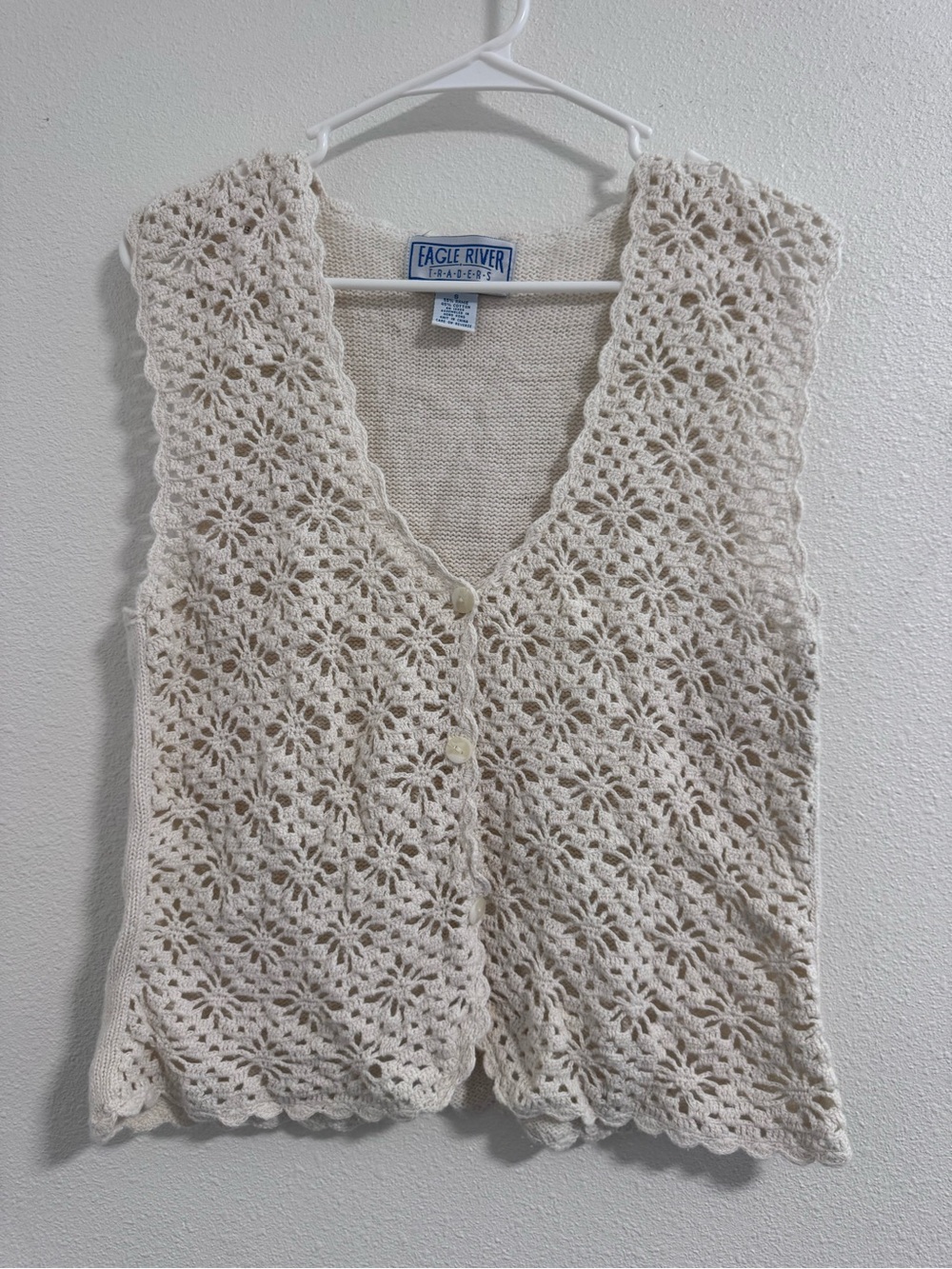 Cream Crochet V-Neck Sweater Vest